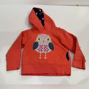 Mini Boden Owl Girl Sweatshirt 3 4 Cotton Pink Navy Polka Dot Hoodie Patchwork